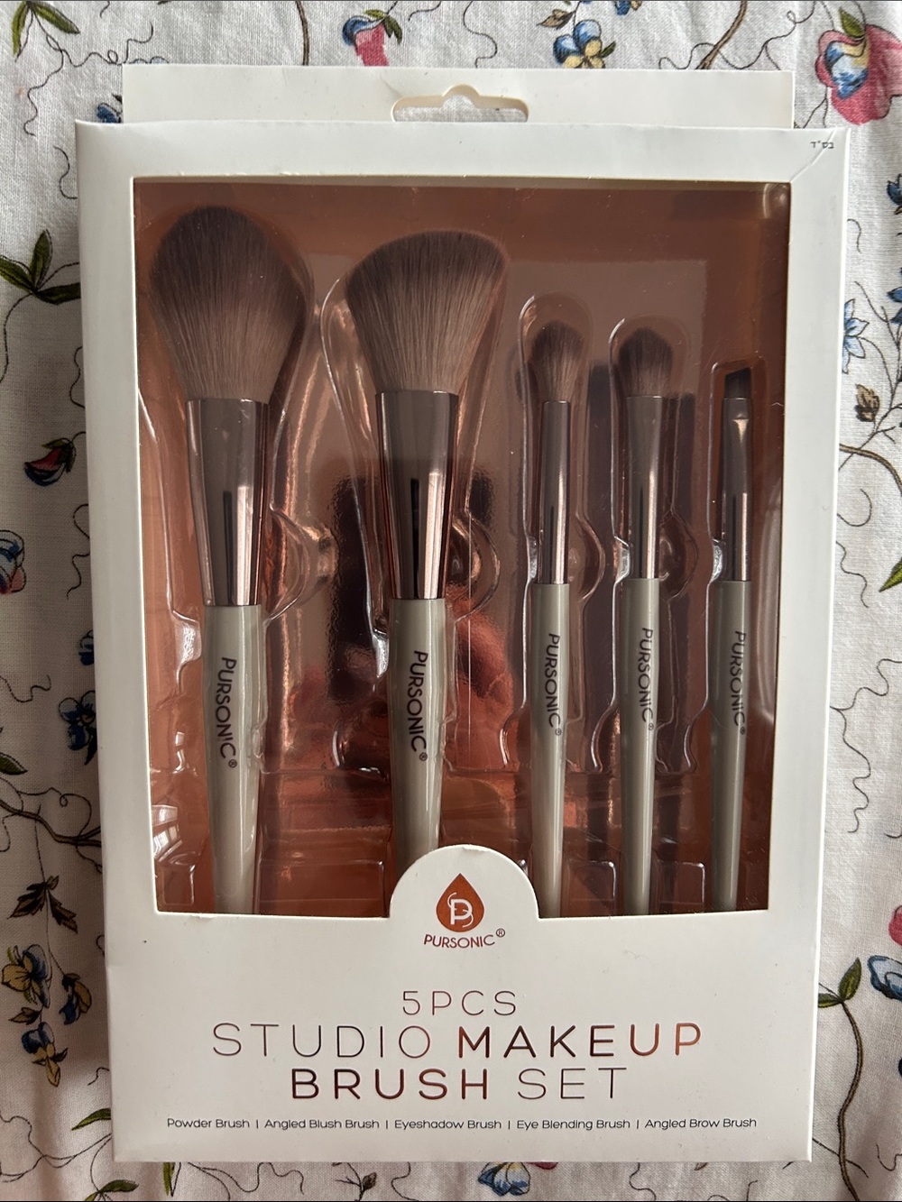Pursonic 5-Piece Makeup Brush Set in Rose Gold & Cream